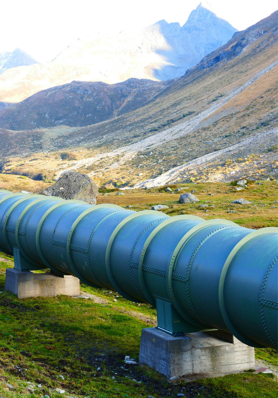 Large pipeline running through mountain terrain — inline inspection tool insurance and recovery cost coverage